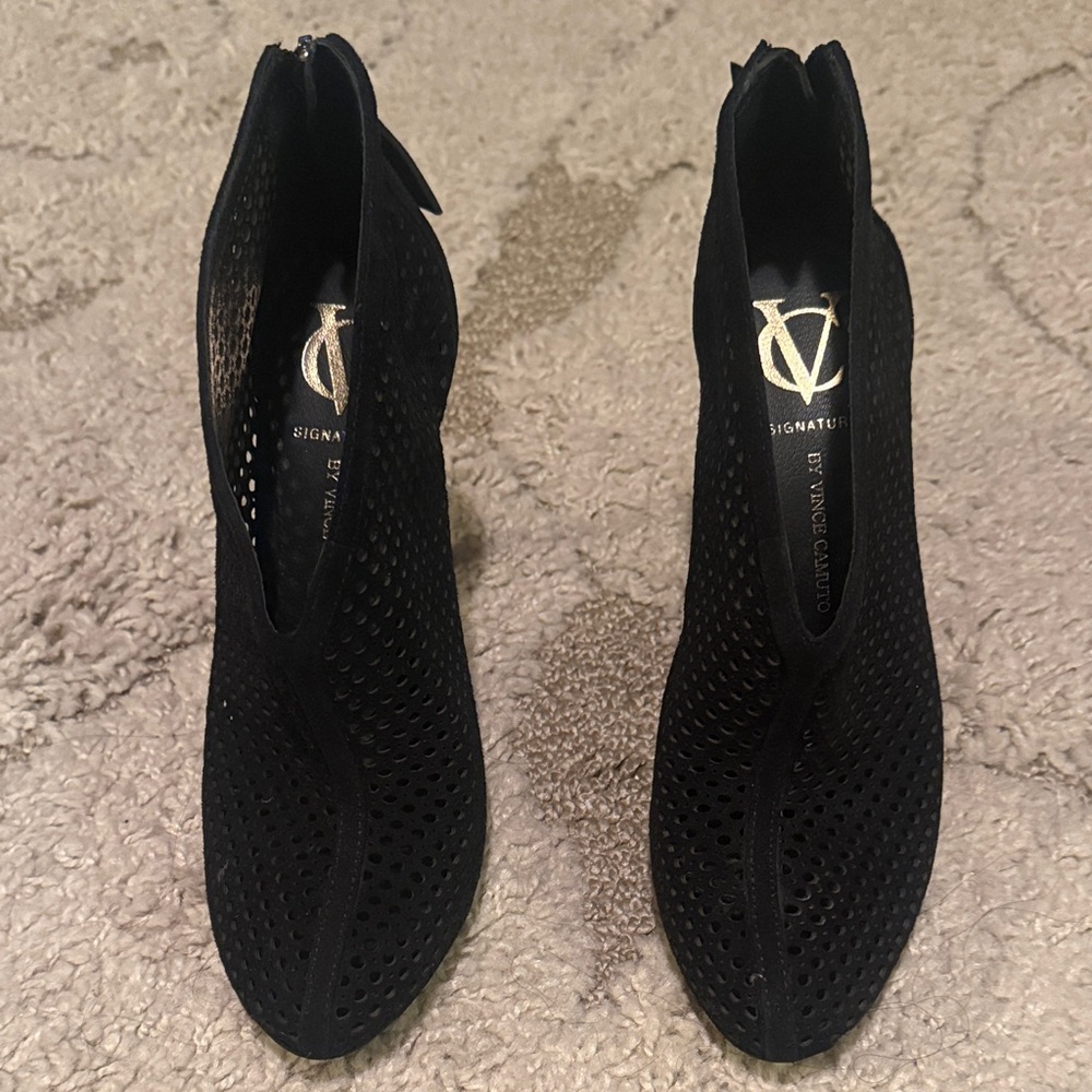 Vince Camuto Black Suede Perforated 4 inch Heeled Boots-Worn once and NO BOX